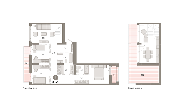 Новая 3-к квартира
 136.52 м² на 8/8 этаже в ЖК «Республики 205» в городе Тюмень 