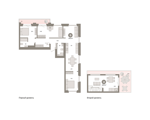 Новая 3-к квартира
 143.5 м² на 9/9 этаже в ЖК «Квартал «Метроном»» в городе Тюмень 