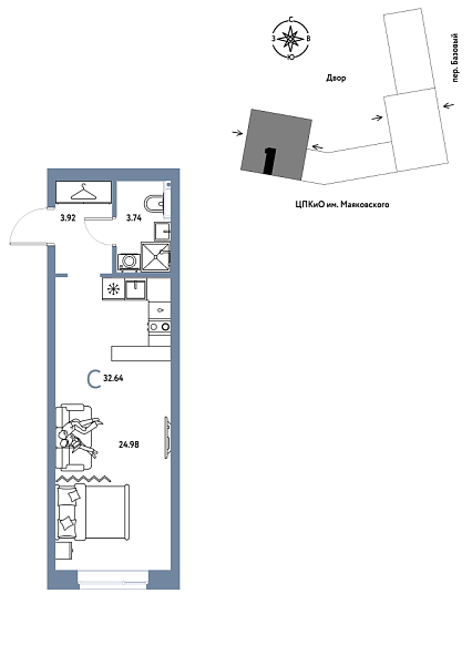 Новая квартира-студия
 32.64 м² на 15/25 этаже в ЖК «Сибирский сад» в городе Тюмень 