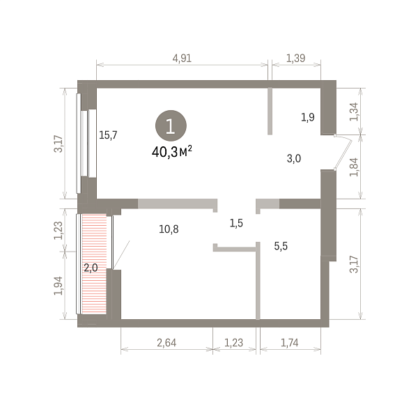 Количество комнат: 1,  40.2 кв.м.