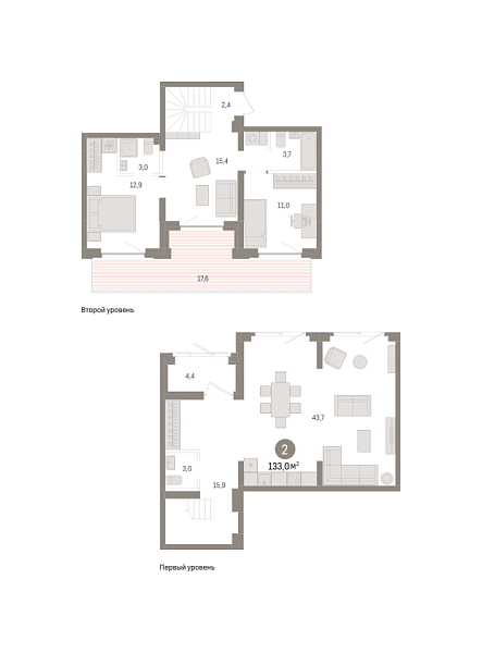 Новая 2-к квартира
 133 м² на 1/8 этаже в ЖК «Речной порт» в городе Тюмень 
