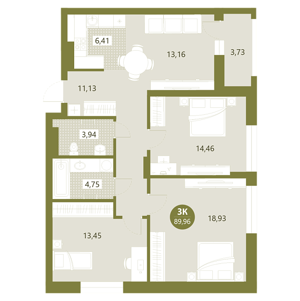 Новая 4-к квартира
 85.5 м² на 3/15 этаже в ЖК «Опера» в городе Тюмень 