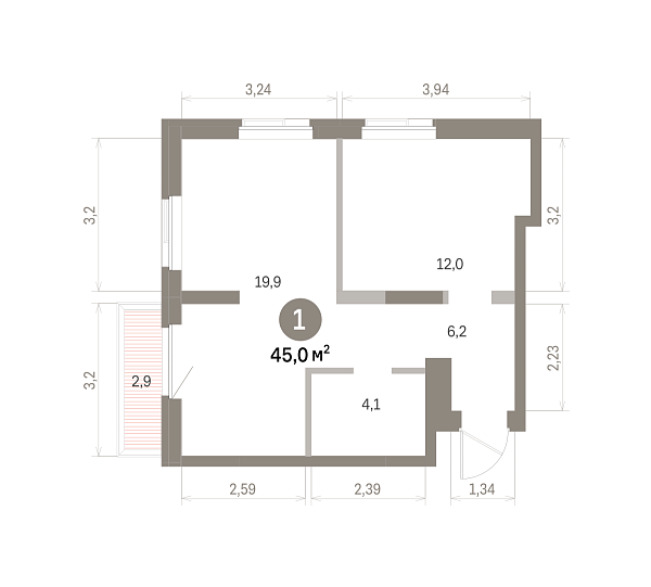 Количество комнат: 1,  44.98 кв.м.