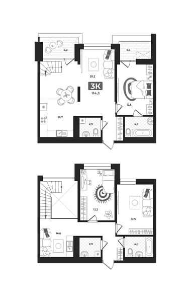 Новая 3-к квартира
 114.3 м² на 19/22 этаже в ЖК «Маэстро» в городе Тюмень 