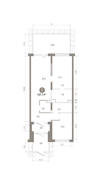 Количество комнат: 2,  107.13 кв.м.