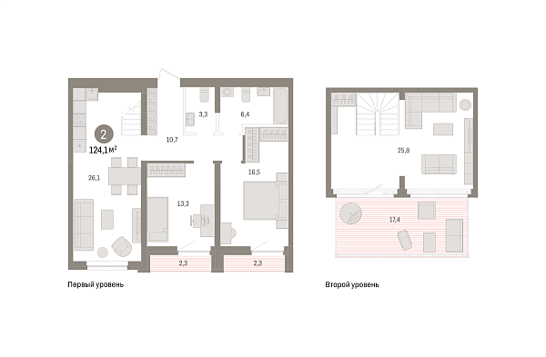 Новая 2-к квартира
 124.1 м² на 7/7 этаже в ЖК «Речной порт» в городе Тюмень 