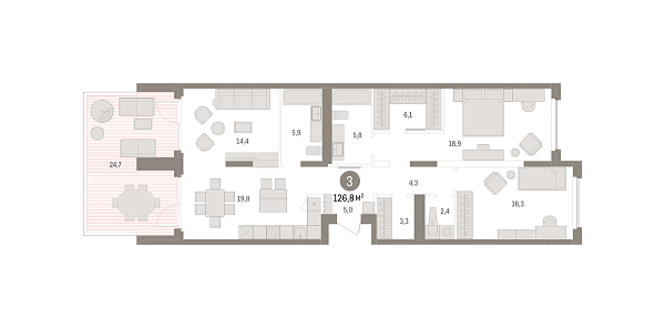 Новая 2-к квартира
 126.76 м² на 2/16 этаже в ЖК «Зарека» в городе Тюмень 