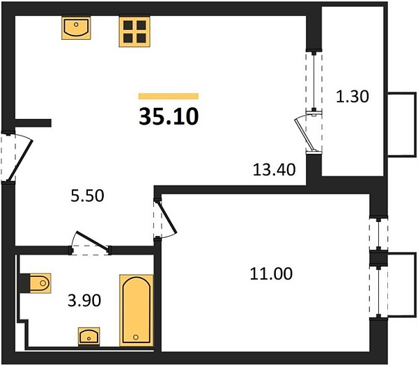 Новая 1-к квартира
 35.1 м² на 22/24 этаже в ЖК «Барса» в городе Тюмень 