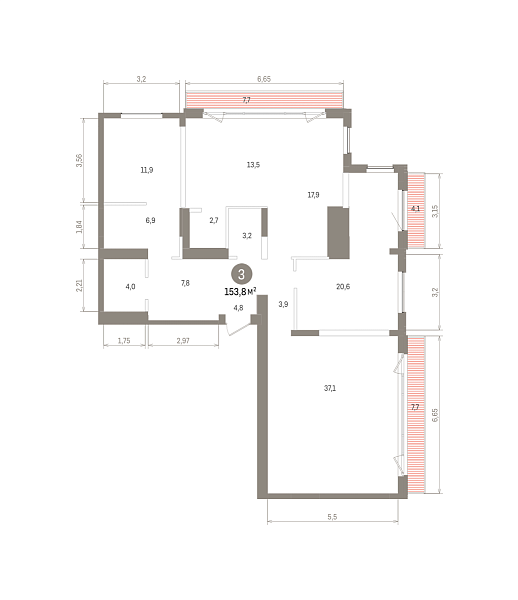 Количество комнат: 3,  153.8 кв.м.
