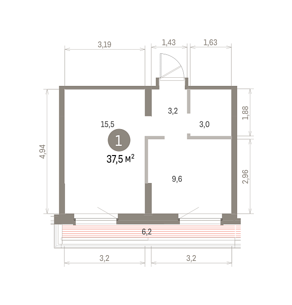 Количество комнат: 1,  37.51 кв.м.