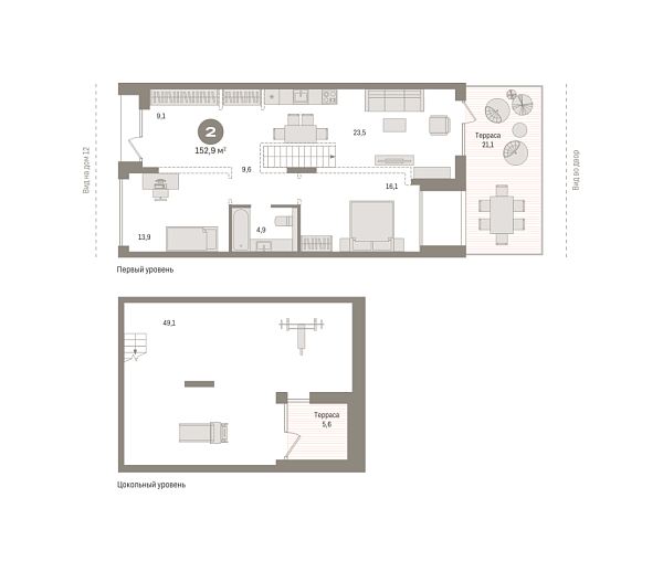 Новая 2-к квартира
 152.76 м² на 1/10 этаже в ЖК «Европейский квартал» в городе Тюмень 