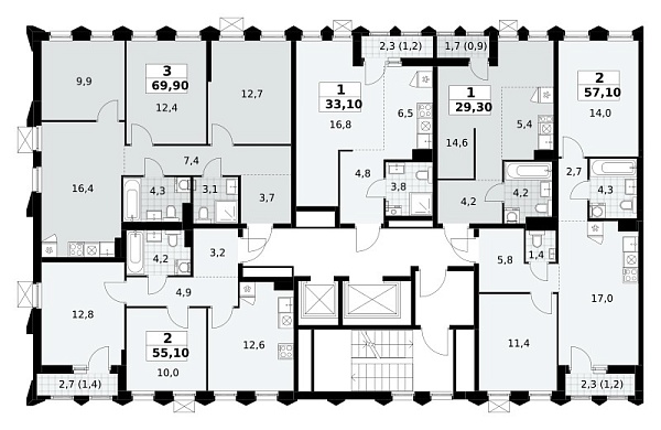 Количество комнат: 3,  69.9 кв.м.