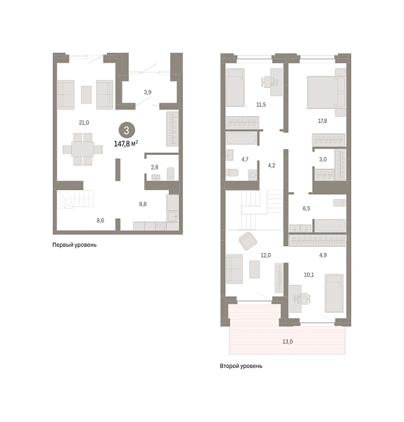 Новая 3-к квартира
 147.8 м² на 1/10 этаже в ЖК «Речной порт» в городе Тюмень 