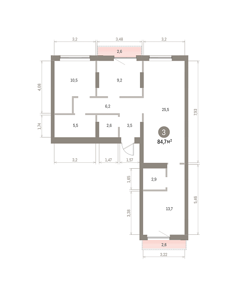 Количество комнат: 3,  84.72 кв.м.