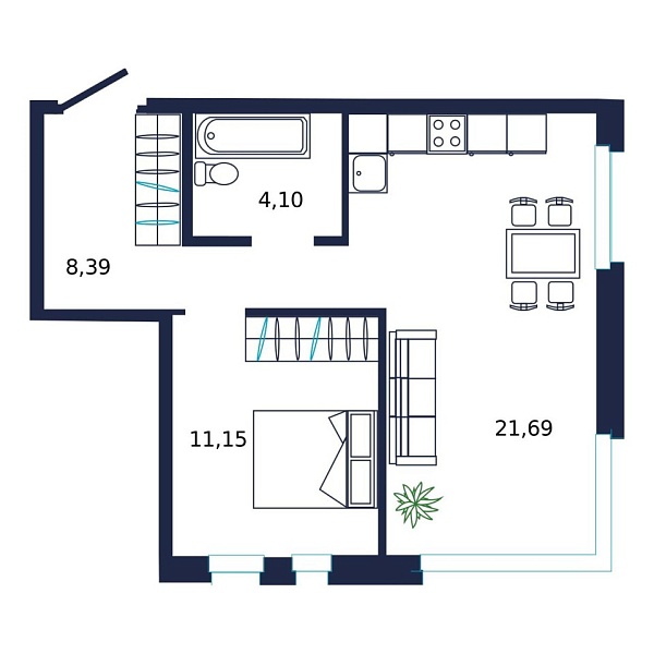 Новая 1-к квартира
 44.6 м² на 3/19 этаже в ЖК «Норден» в городе Тюмень 