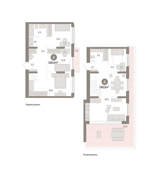 Новая 4-к квартира
 140.56 м² на 6/7 этаже в ЖК «Октябрьский на Туре» в городе Тюмень 