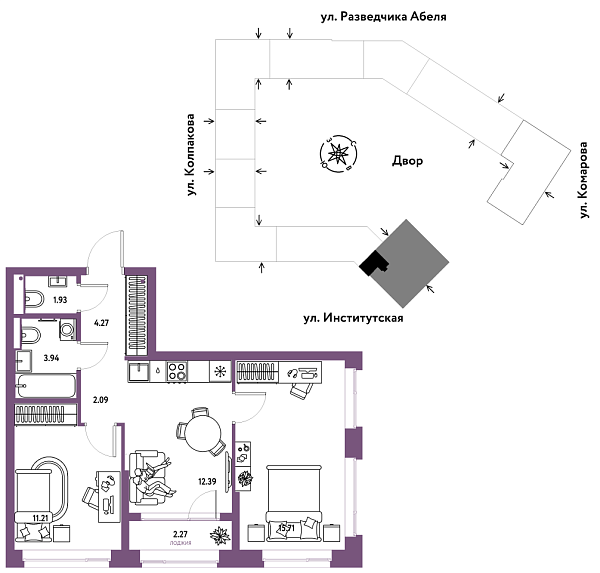 Новая 3-к квартира
 53.81 м² на 22/26 этаже в ЖК «Страна.Парковая» в городе Тюмень 