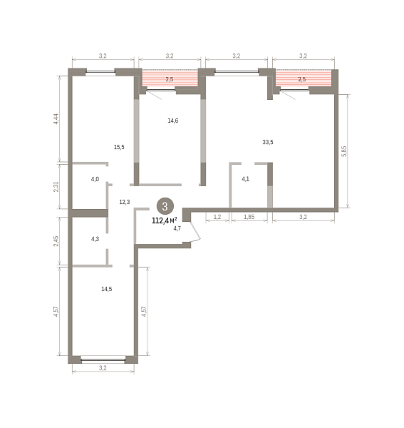 Количество комнат: 3,  112.36 кв.м.