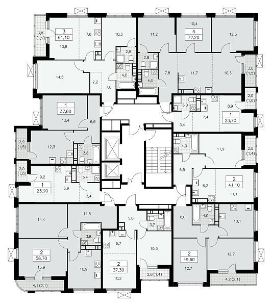 Количество комнат: 3,  61.1 кв.м.