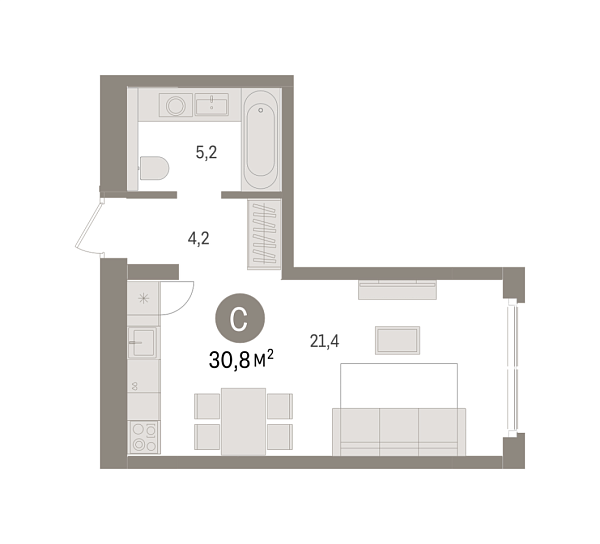 Новая квартира-студия
 30.76 м² на 1/8 этаже в ЖК «Брусника в Новоселье» в городе Тюмень 