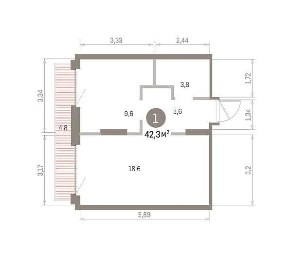 Количество комнат: 1,  42.32 кв.м.
