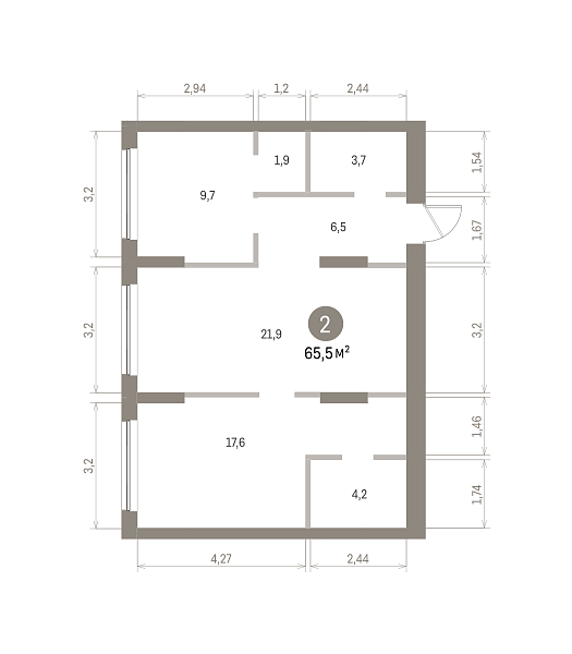 Количество комнат: 2,  65.45 кв.м.