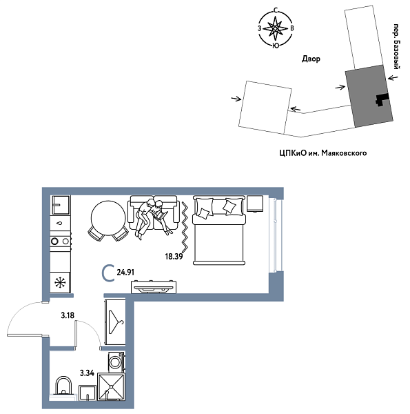Новая квартира-студия
 24.91 м² на 11/25 этаже в ЖК «Сибирский сад» в городе Тюмень 