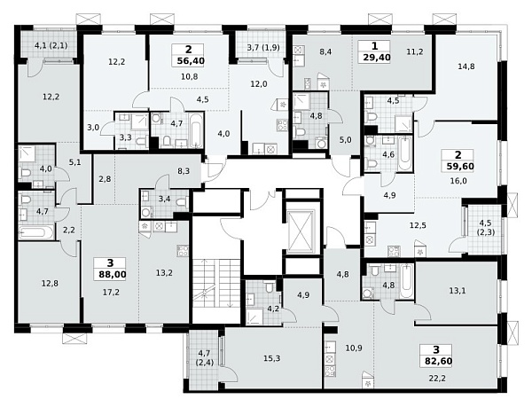 Количество комнат: 3,  88 кв.м.