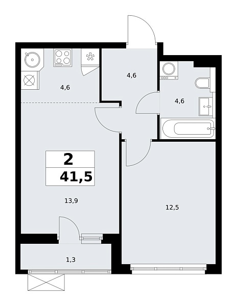 Новая 2-к квартира
 41.5 м² на 17/19 этаже в ЖК «Бунинские кварталы» в городе Тюмень 