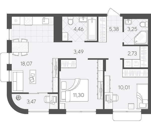Новая 2-к квартира
 62.16 м² на 9/9 этаже в ЖК «Скандиа. Квартал в Комарово Парк» в городе Тюмень 