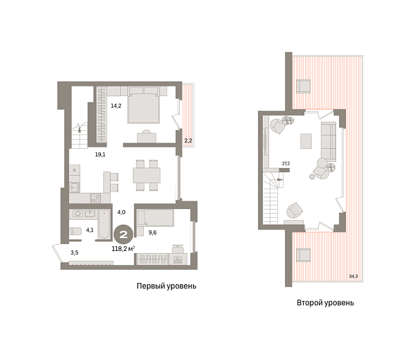 Новая 2-к квартира
 118.2 м² на 7/7 этаже в ЖК «Южные кварталы» в городе Тюмень 