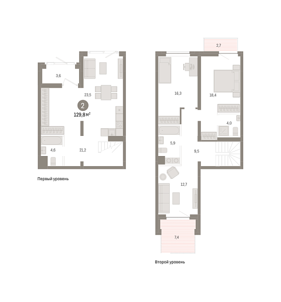 Новая 2-к квартира
 129.8 м² на 1/8 этаже в ЖК «Речной порт» в городе Тюмень 