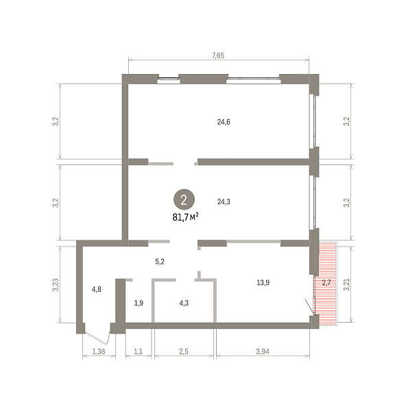 Количество комнат: 2,  81.7 кв.м.