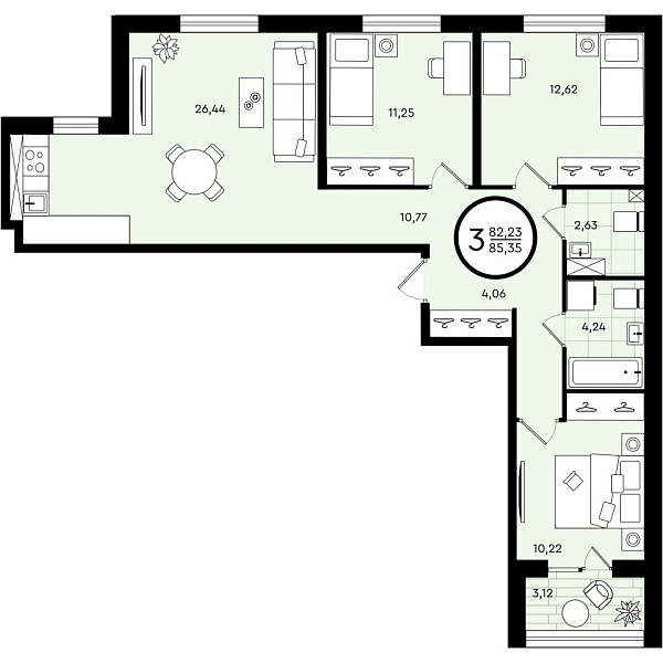 Квартира, 85 кв.м., Александра Звягина, 5