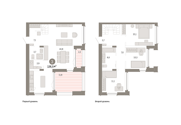 Новая 3-к квартира
 126.51 м² на 16/16 этаже в ЖК «Республики 205» в городе Тюмень 