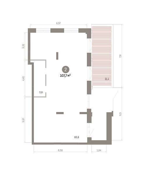 Количество комнат: 2,  107.7 кв.м.