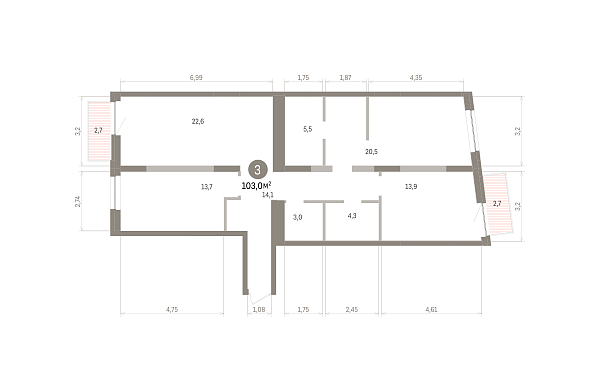 Количество комнат: 3,  103.4 кв.м.