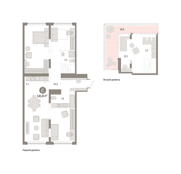 Новая 2-к квартира
 141.62 м² на 5/5 этаже в ЖК «Речной порт» в городе Тюмень 