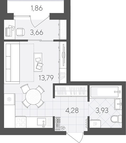 Новая квартира-студия
 27.52 м² на 6/9 этаже в ЖК «Скандиа. Квартал в Комарово Парк» в городе Тюмень 