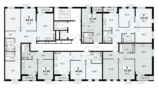 Количество комнат: 3,  63.4 кв.м.