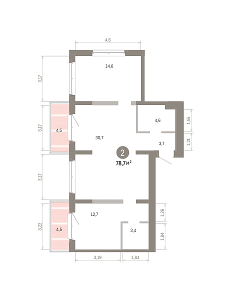 Количество комнат: 2,  78.73 кв.м.