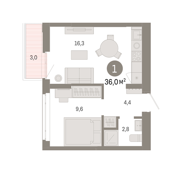 Новая 1-к квартира
 35.99 м² на 7/8 этаже в ЖК «Республики 205» в городе Тюмень 