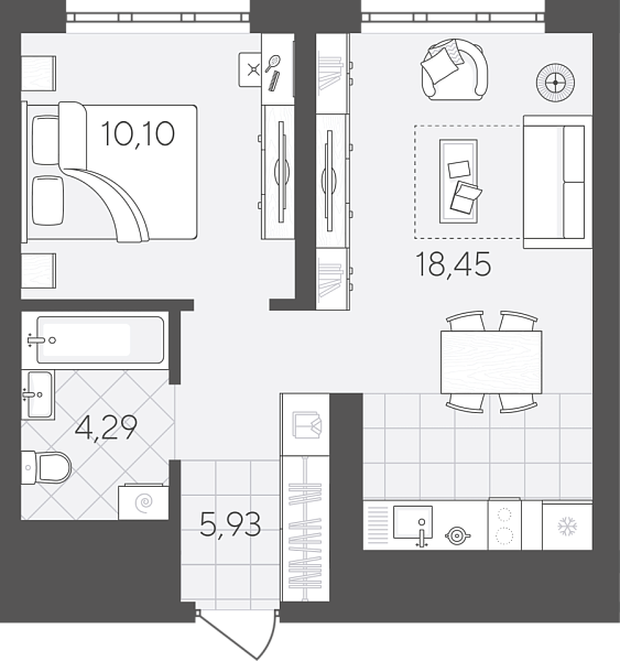 Новая 1-к квартира
 38.77 м² на 3/24 этаже в ЖК «Скандиа. Квартал в Слободе» в городе Тюмень 