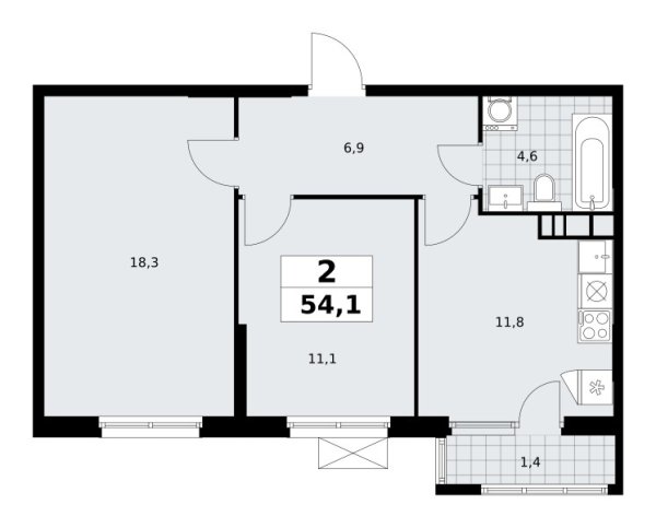 Новая 2-к квартира
 54.1 м² на 22/30 этаже в ЖК «Южные сады» в городе Тюмень 