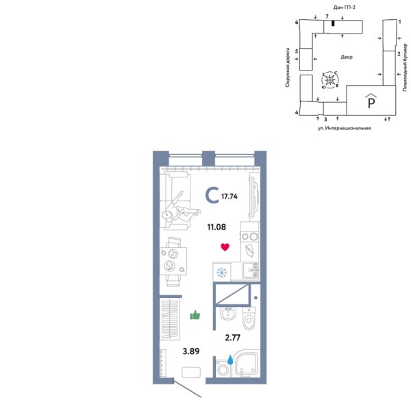 Новая квартира-студия
 17.74 м² на 12/16 этаже в ЖК «Юнион» в городе Тюмень 