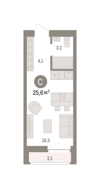 Новая квартира-студия
 25.6 м² на 4/7 этаже в ЖК «Речной порт» в городе Тюмень 