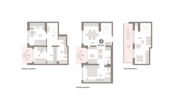 Новая 4-к квартира
 130.97 м² на 3/4 этаже в ЖК «Европейский квартал» в городе Тюмень 