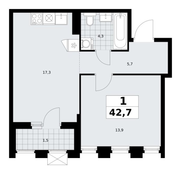 Новая 1-к квартира
 42.7 м² на 19/22 этаже в ЖК «Деснаречье» в городе Тюмень 