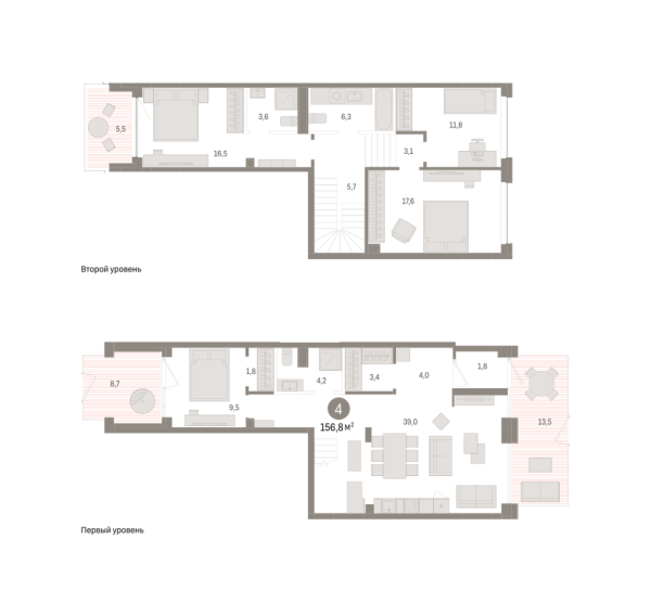 Новая 4-к квартира
 156.77 м² на 1/4 этаже в ЖК «Европейский квартал» в городе Тюмень 