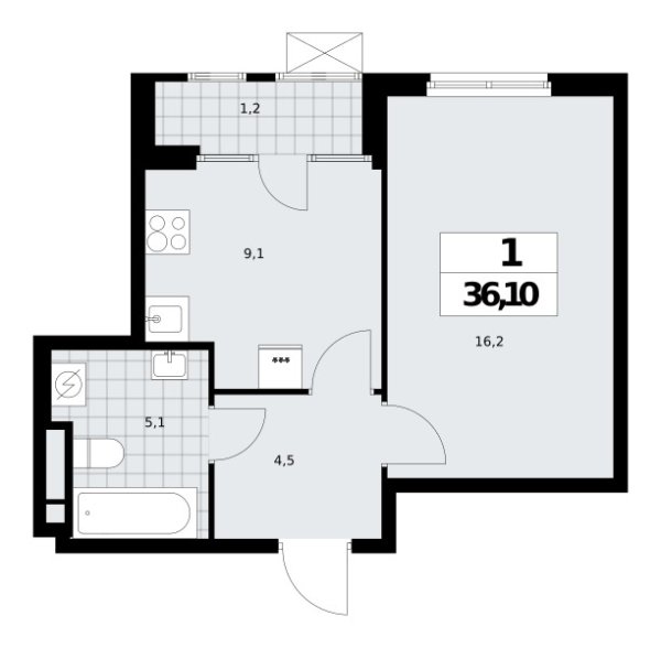 Новая 1-к квартира
 36.1 м² на 13/16 этаже в ЖК «Дом на Зорге» в городе Тюмень 